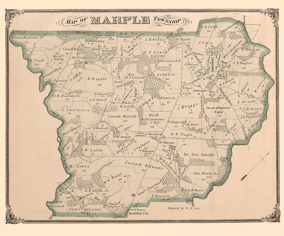 1875 Map of Marple Township Delaware County Pennsylvania