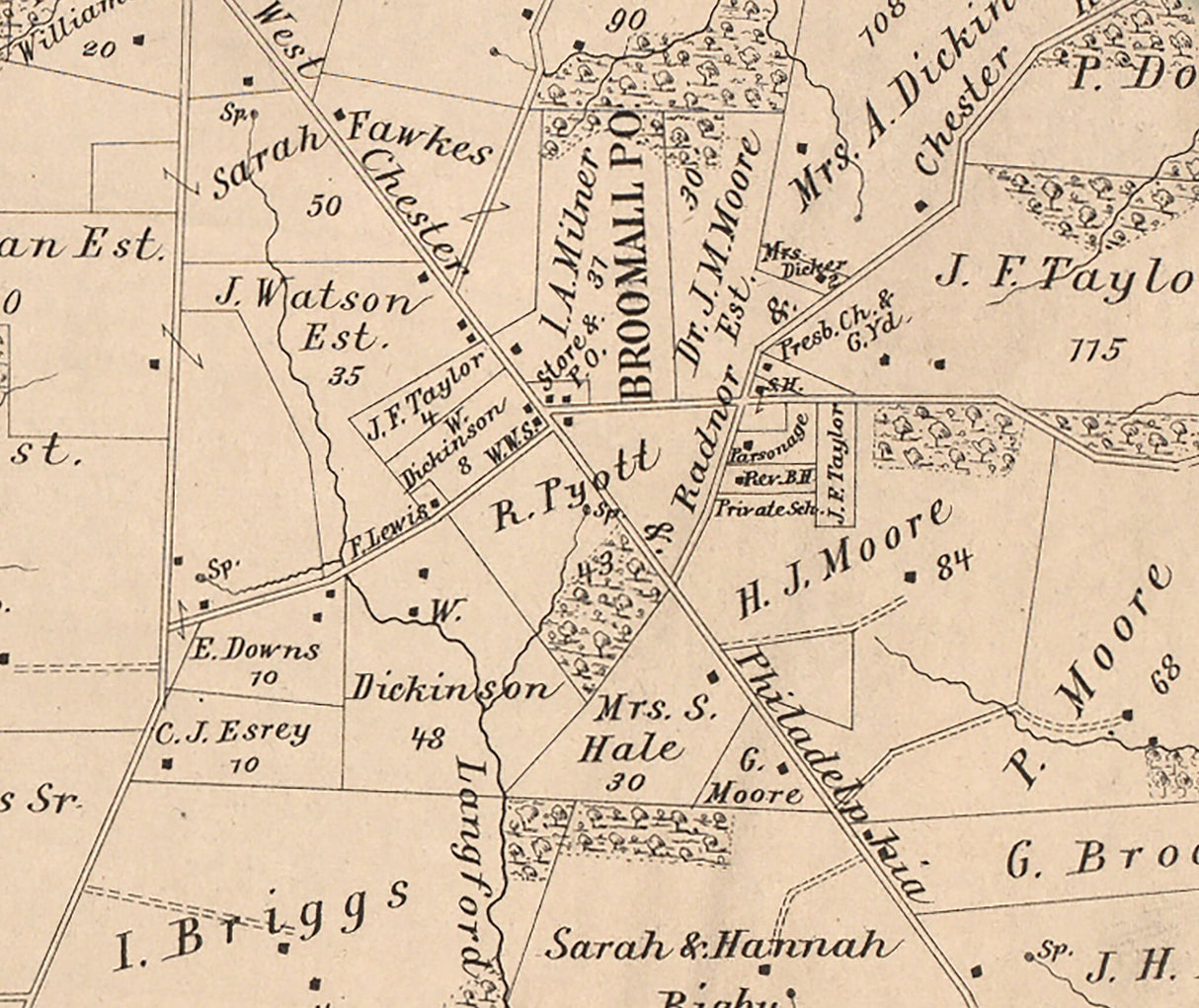 1875 Map of Marple Township Delaware County Pennsylvania