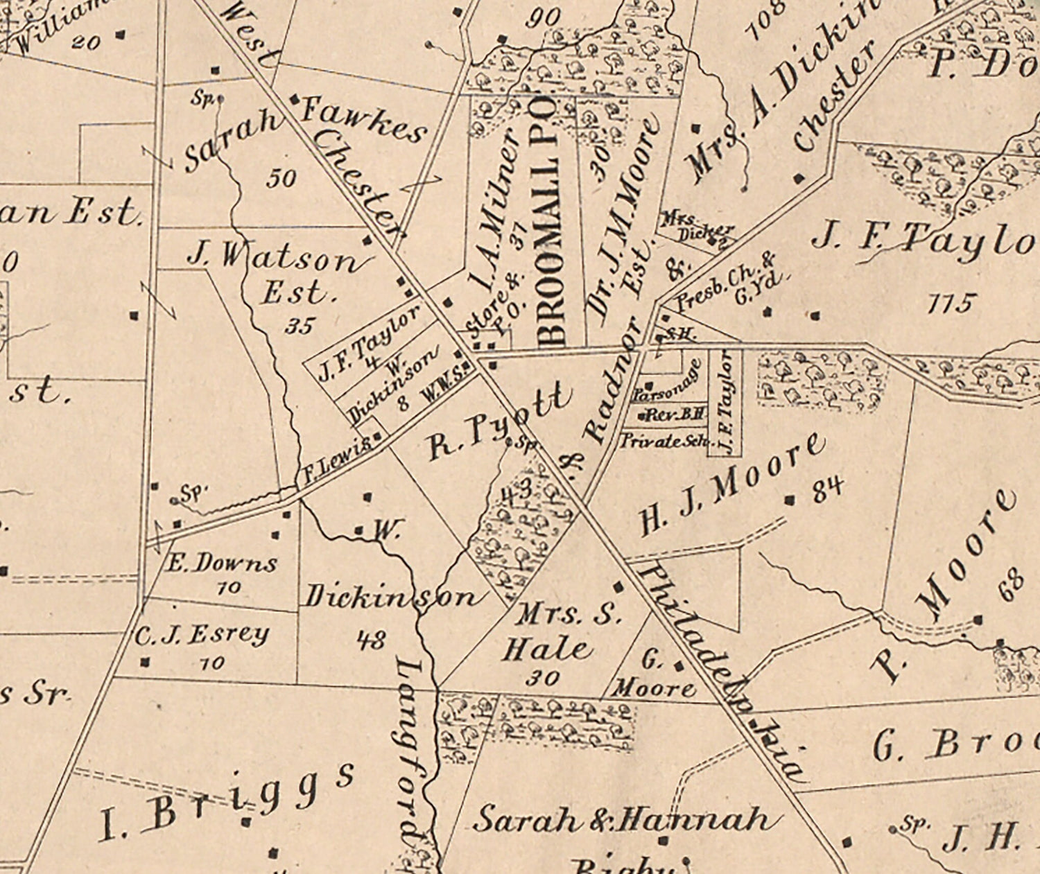1875 Map of Marple Township Delaware County Pennsylvania
