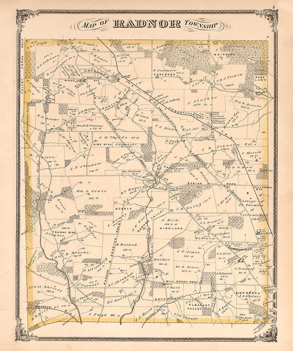 1875 Map of Radnor Township Delaware County Pennsylvania