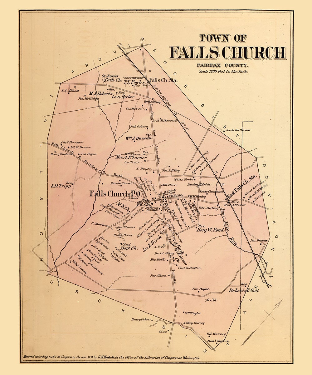 1879 Map of Falls Church Fairfax County Virginia