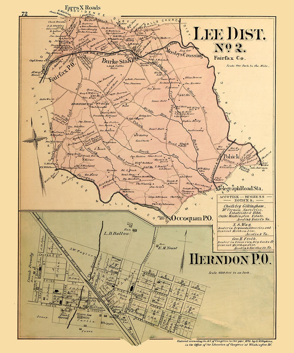 1879 Map of Lee District Fairfax County Virginia