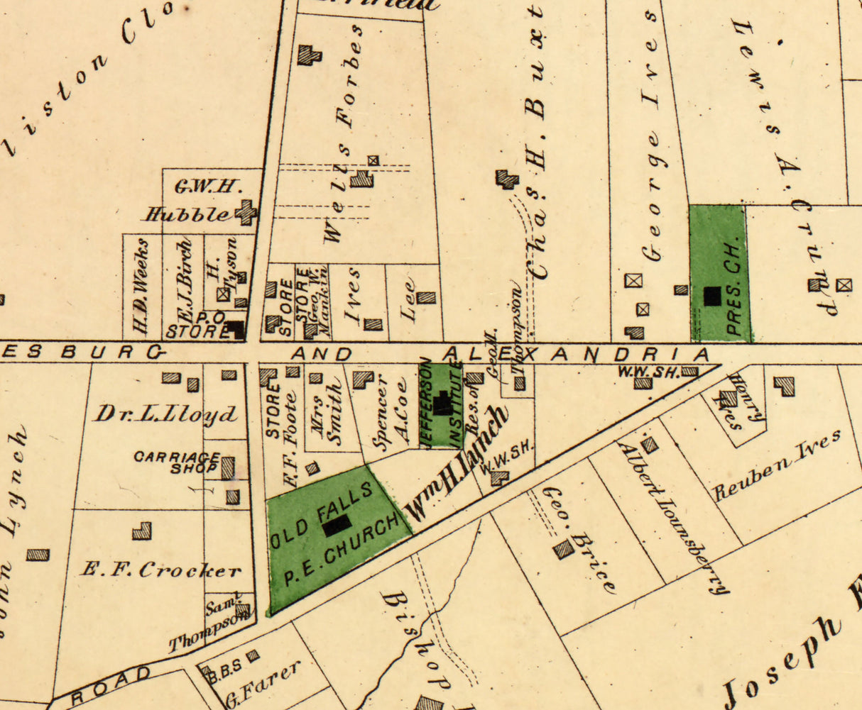1879 Town Map of Falls Church Fairfax County Virginia