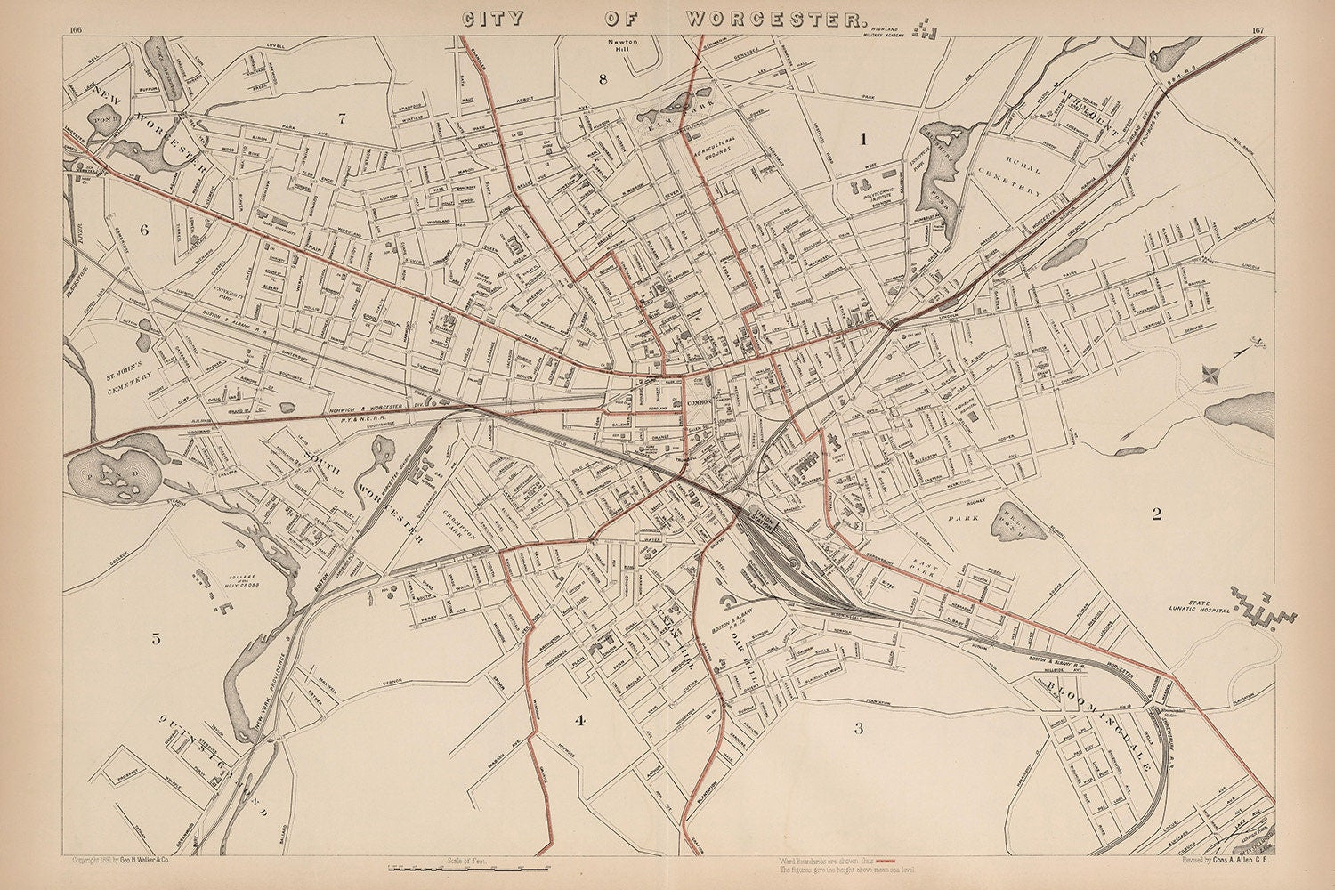 1891 Map of Worcester Massachusetts