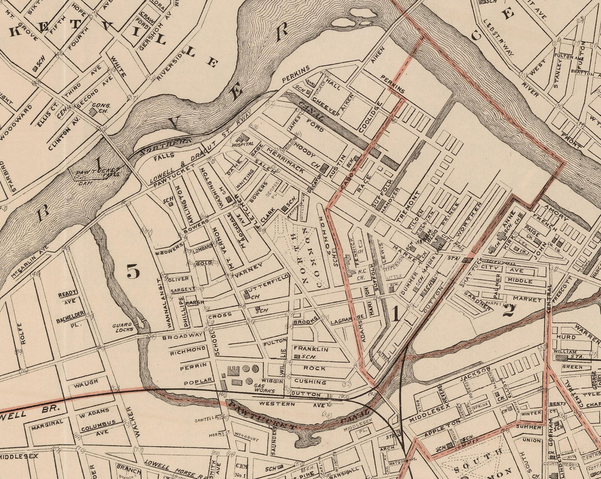1891 Map of Lowell Massachusetts