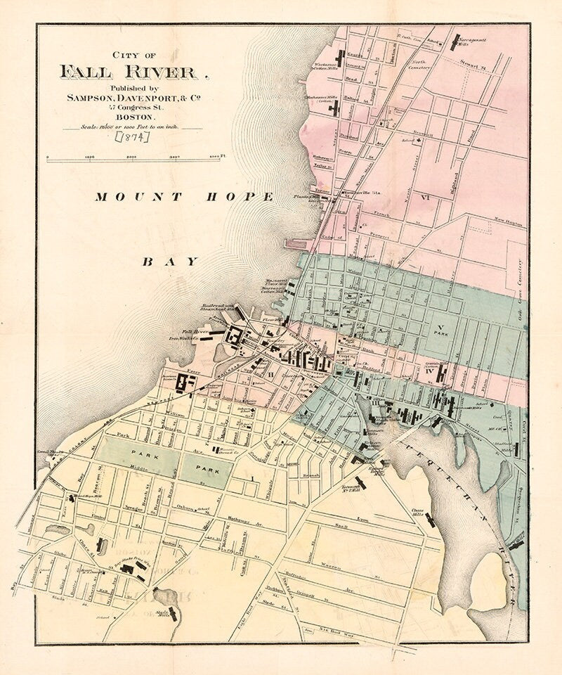 1874 Map of Fall River Massachusetts