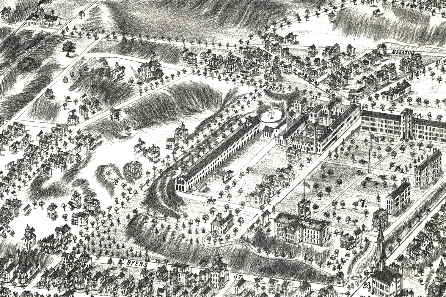 1875 Panoramic Map of Springfield Massachusetts