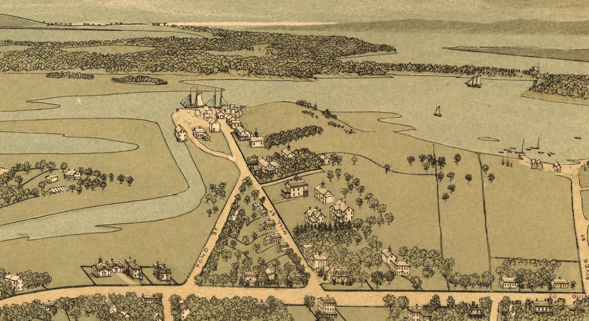1877 Panoramic Map of Quincy Massachusetts
