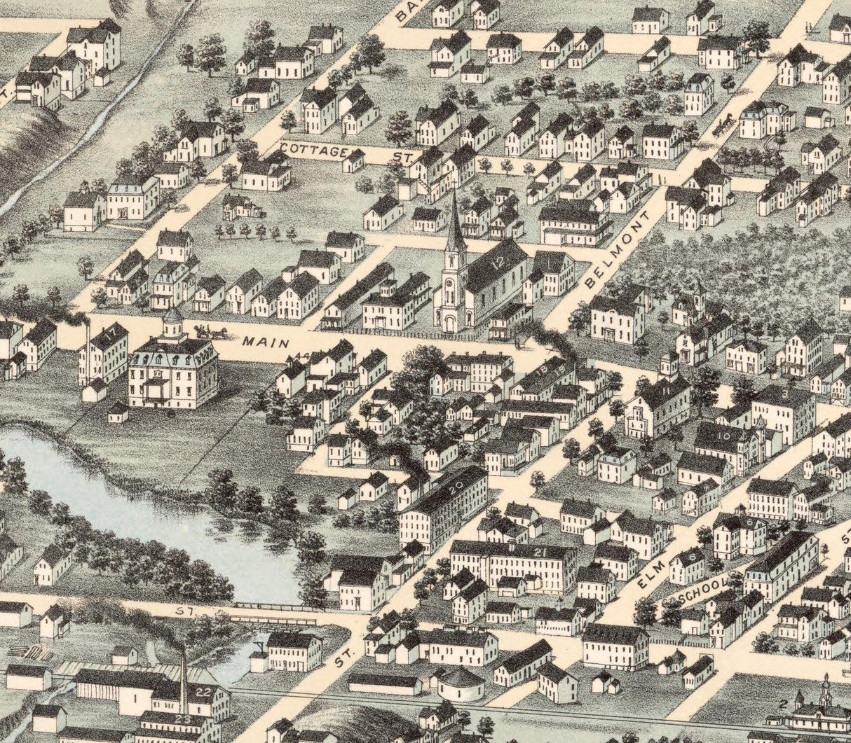 1878 Panoramic Map of Brockton Massachusetts
