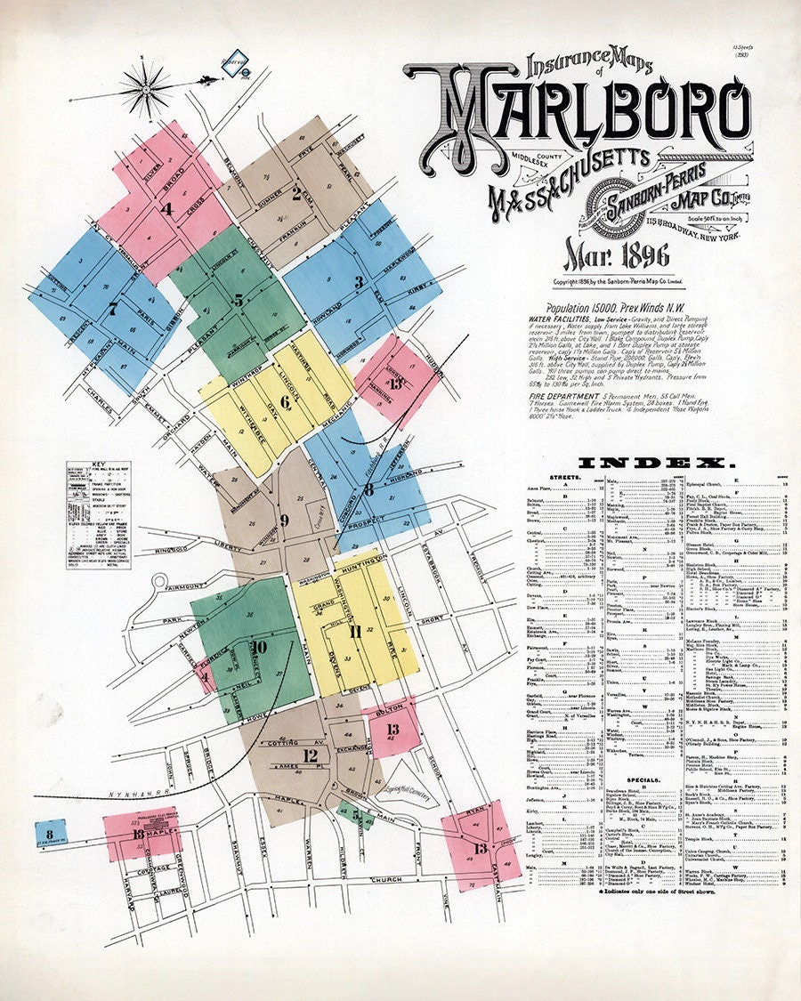 1896 Town Map of Marlborough Middlesex County Massachusetts