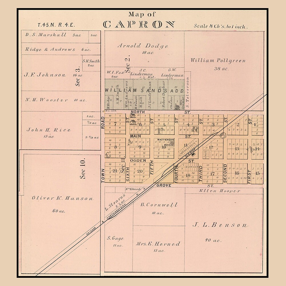 1886 Map of Capron Boone County Illinois