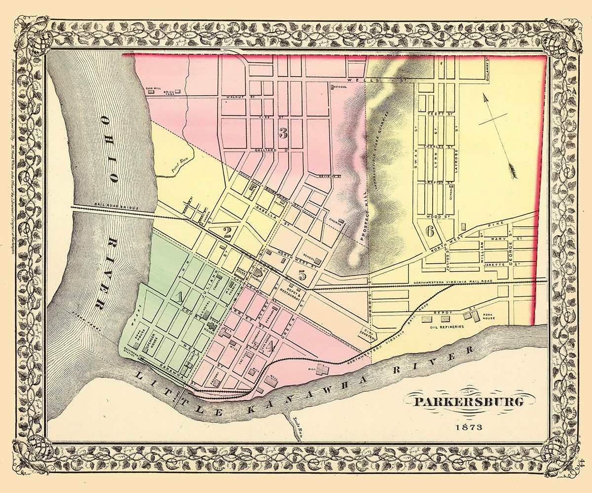 1873 Map of Parkersburg West Virginia