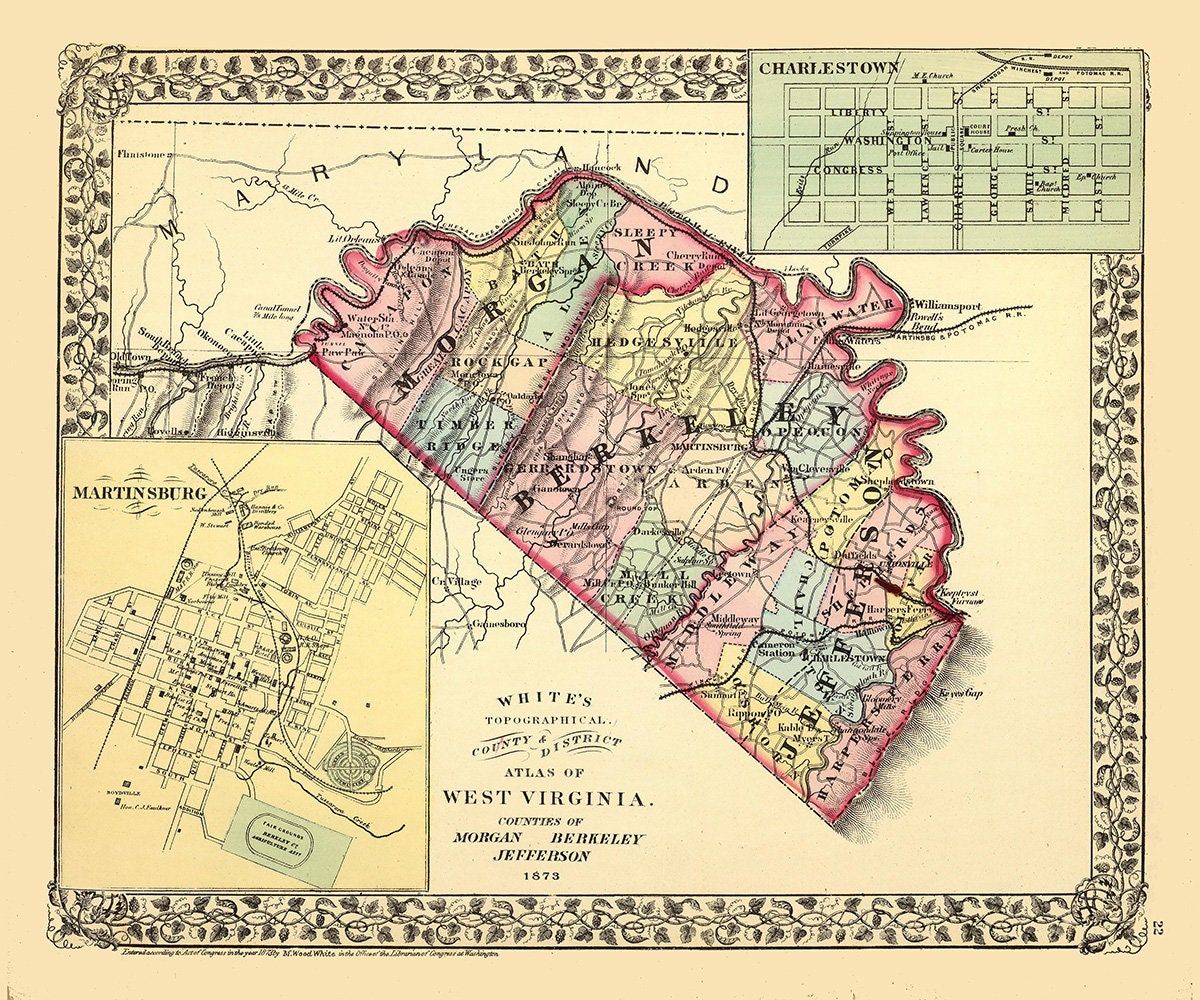 1873 Map of Morgan Berkeley and Jefferson County West Virginia
