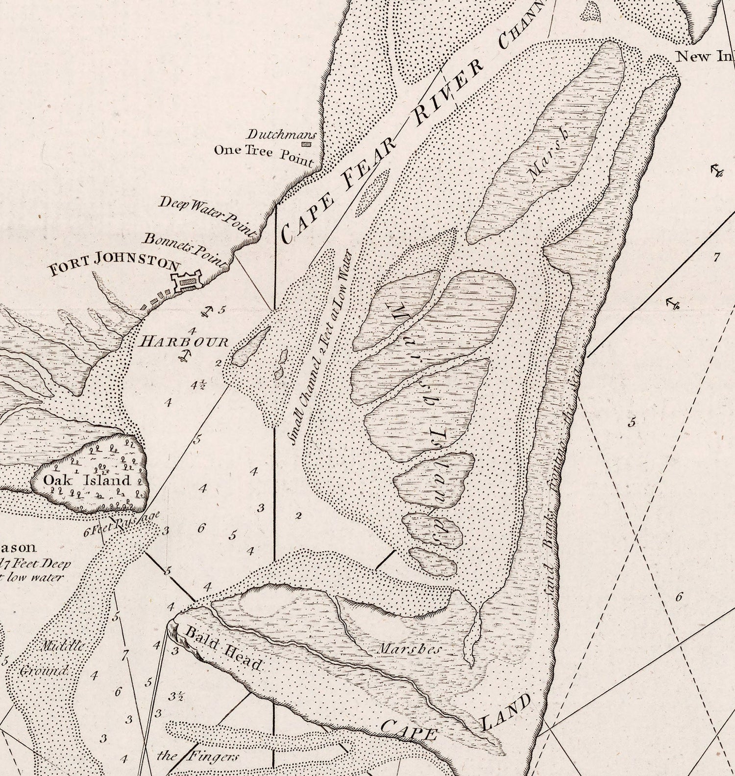 1776 Nautical Chart of Cape Fear River to Brunswick Georgia