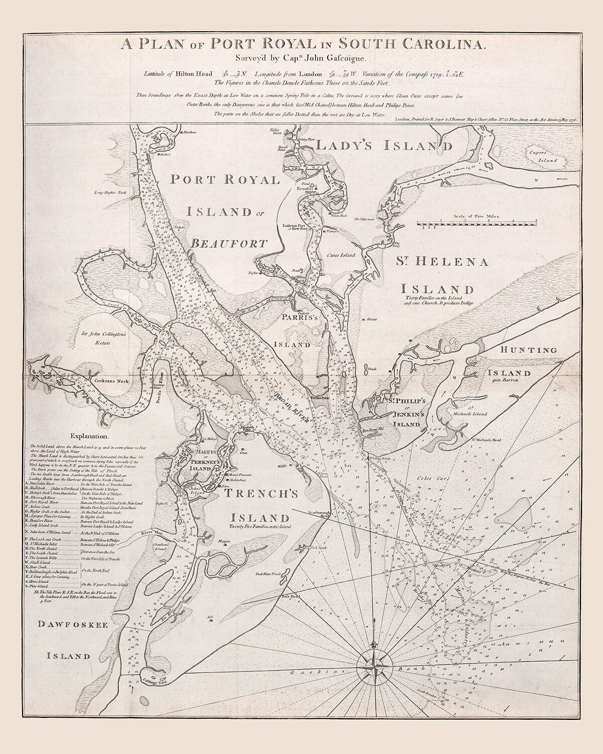 1776 Nautical Chart of Port Royal South Carolina