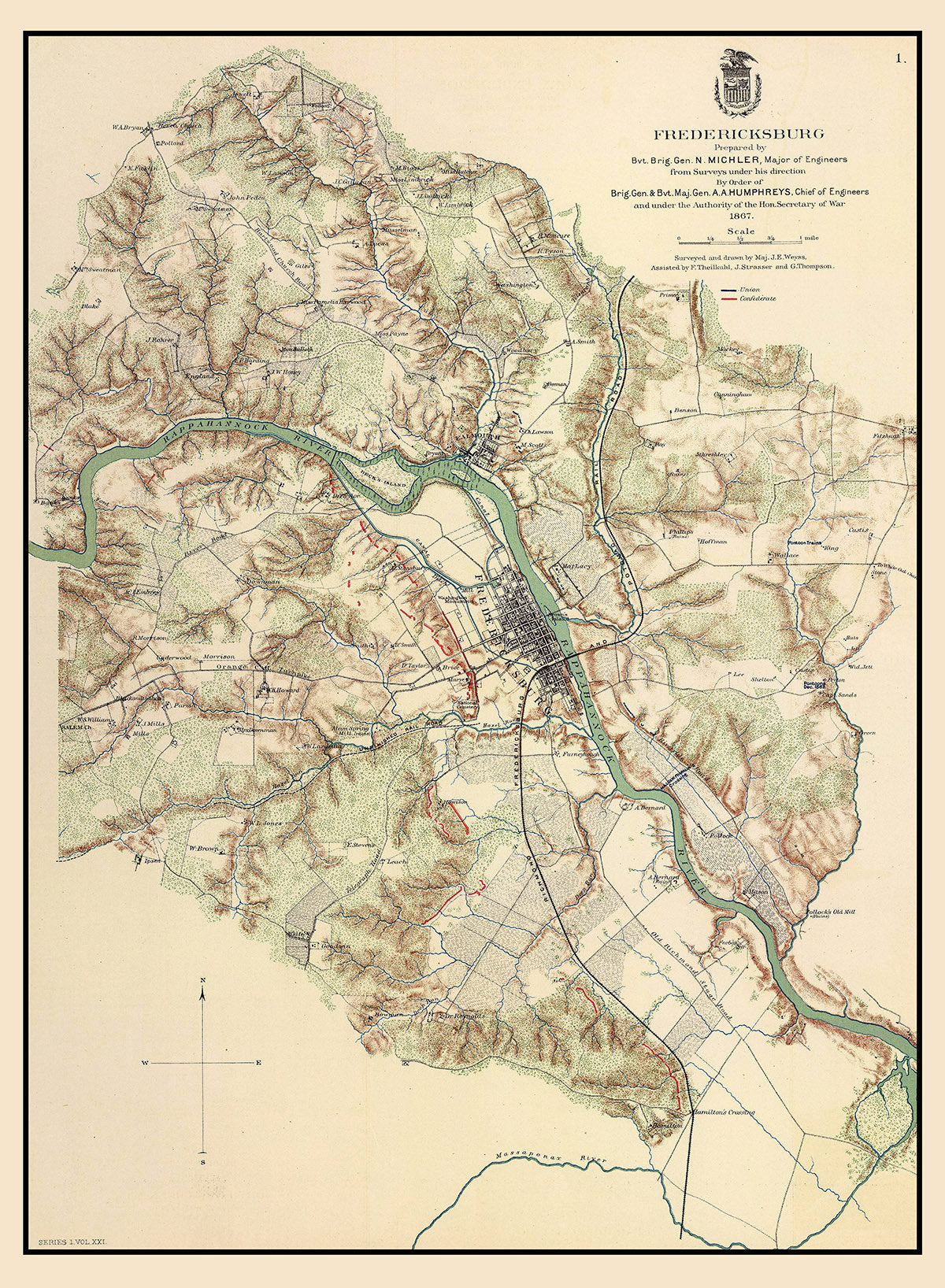 1867 Map of Fredericksburg Virginia Civil War