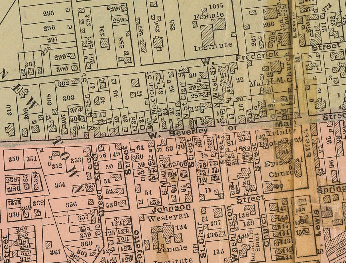 1885 Map of Staunton Augusta County Virginia