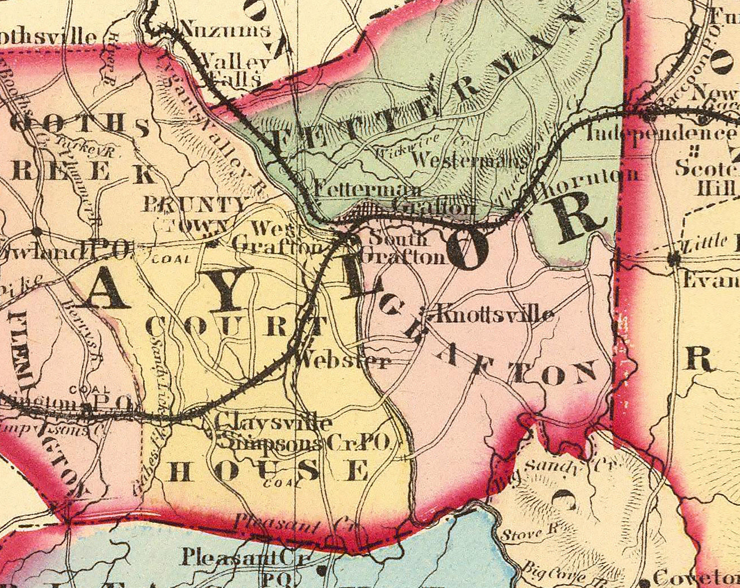 1873 Map of Preston Taylor Barbour and Tucker County West Virginia