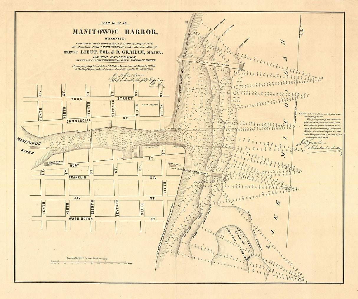 1856 Map of Manitowoc Harbor Wisconsin