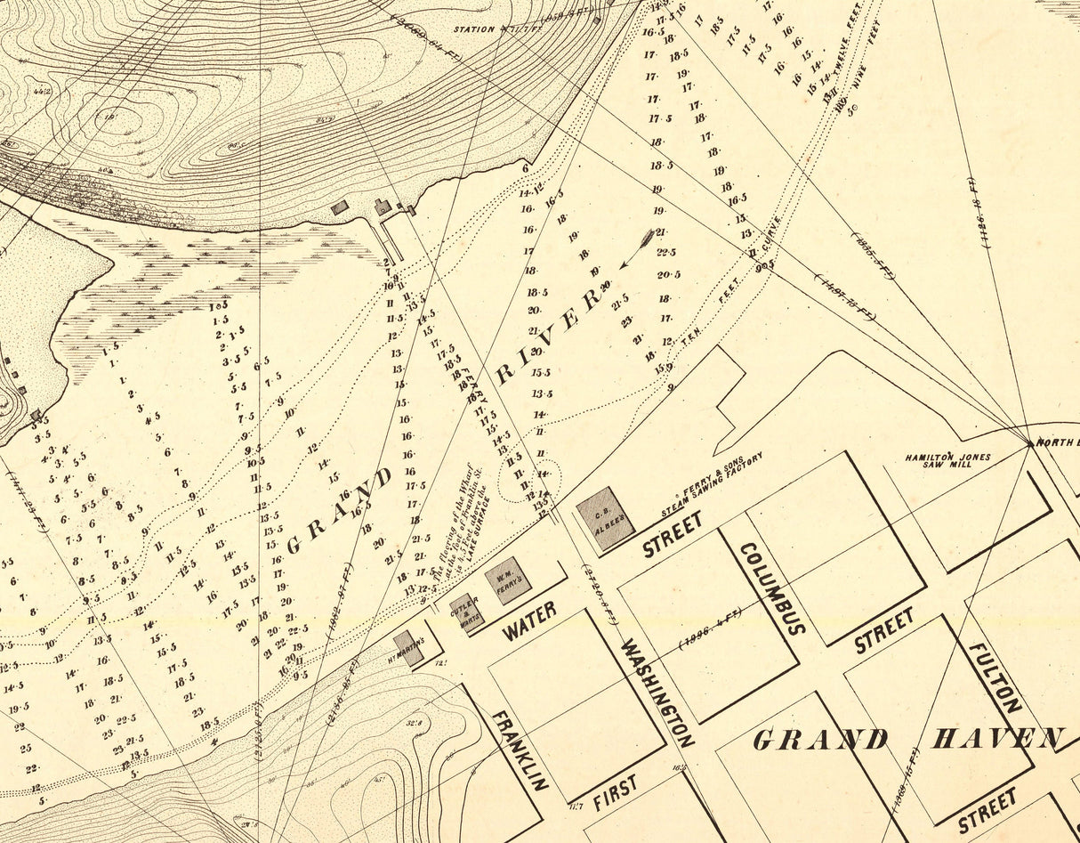 1856 Nautical Chart of Grand River Harbor Michigan