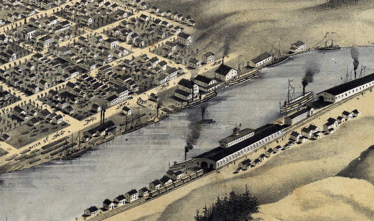 1868 Panoramic Map of Grand Haven Ottawa County Michigan