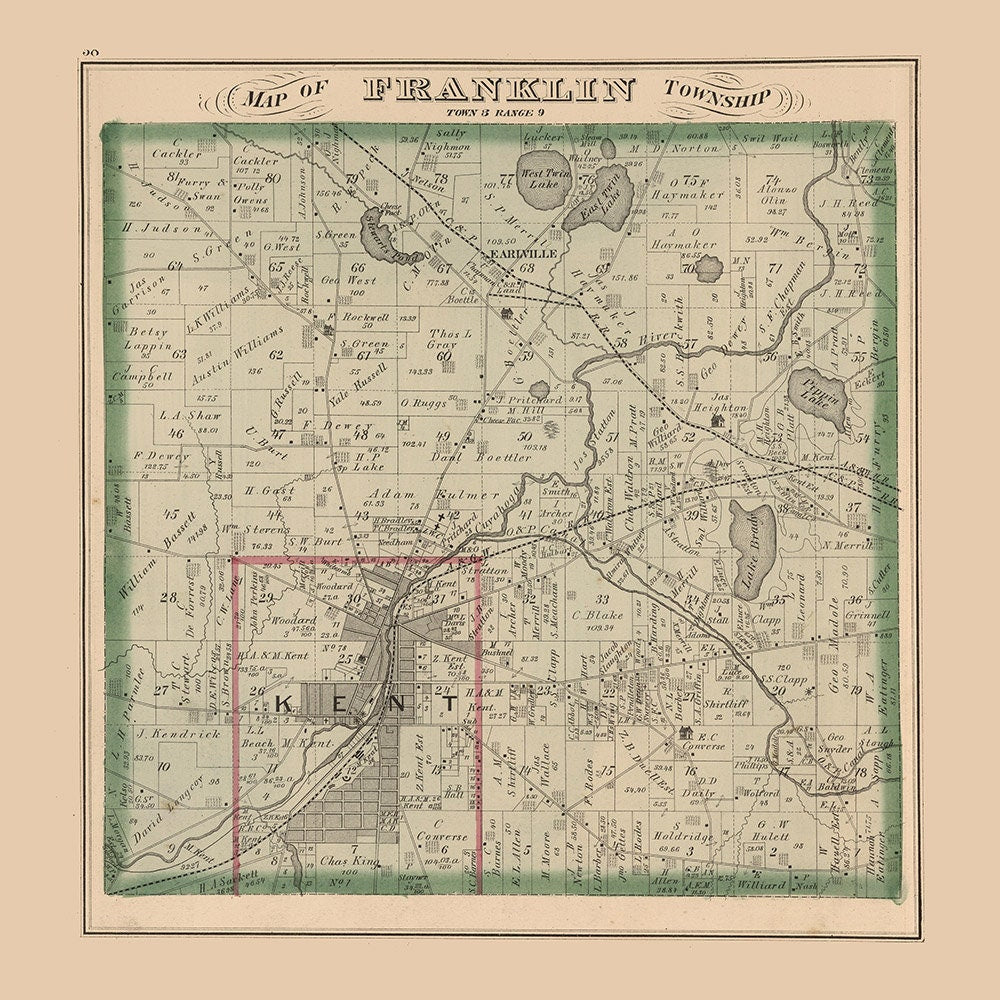 1874 Map of Franklin Township Portage County Ohio