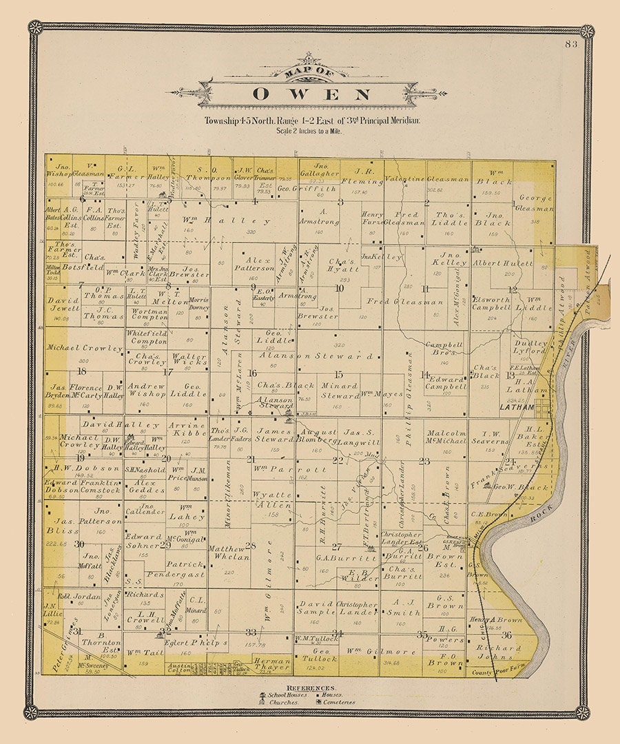 1886 Map of Owen Township Winnebago County Illinois
