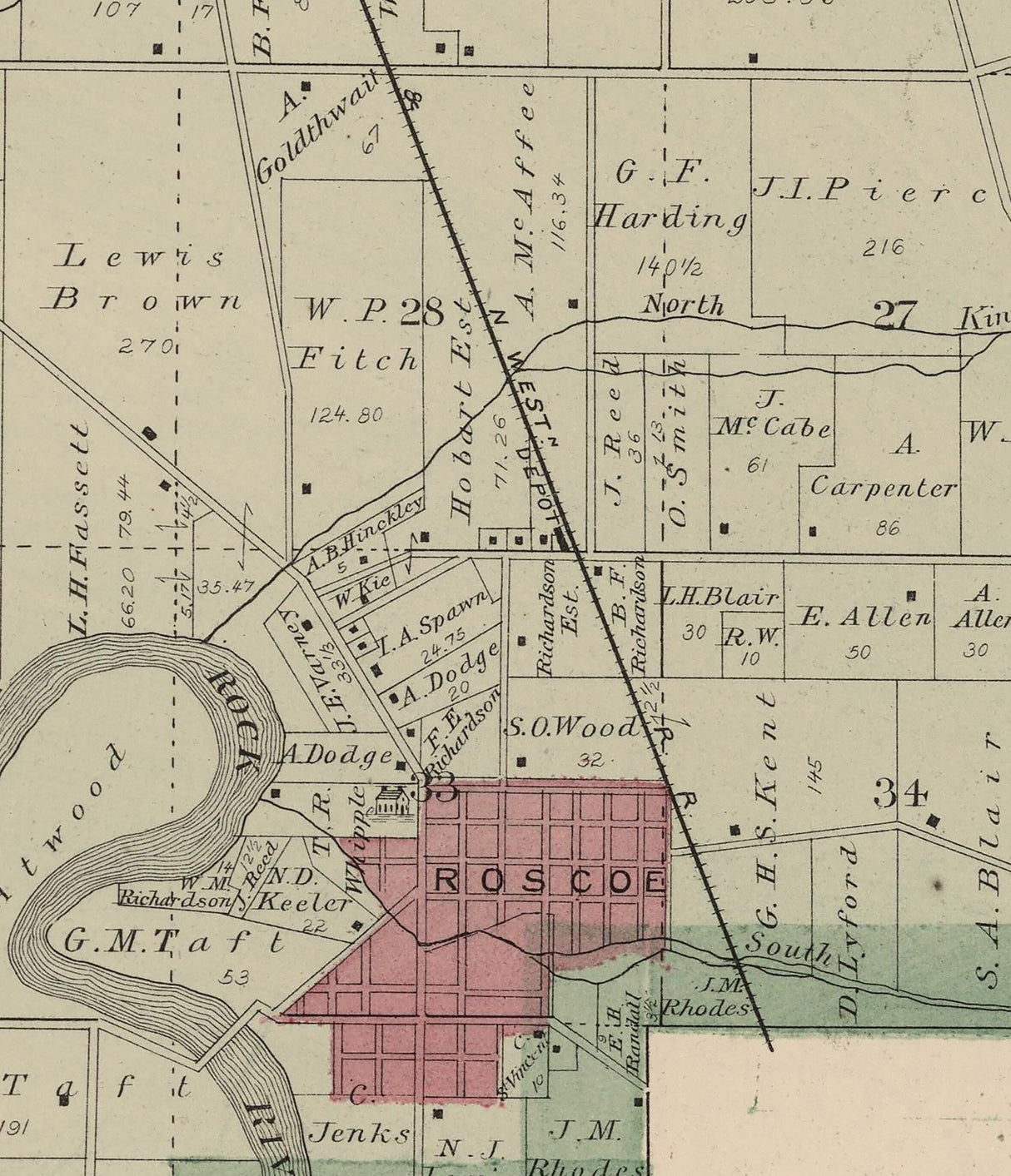 1886 Map of Roscoe Township Winnebago County Illinois