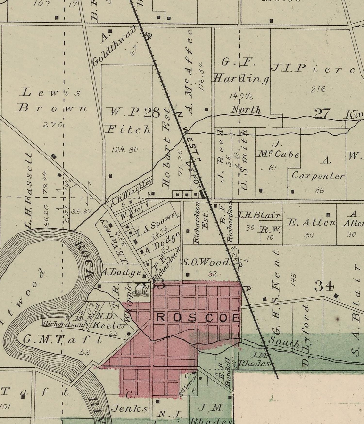 1886 Map of Roscoe Township Winnebago County Illinois