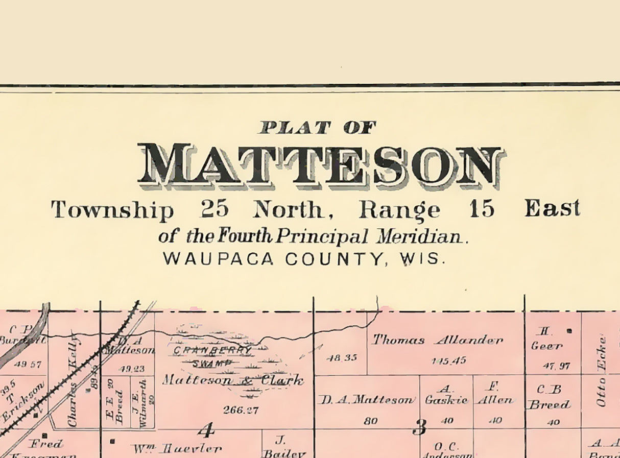 1889 Map of Matteson Township Waupaca County Wisconsin