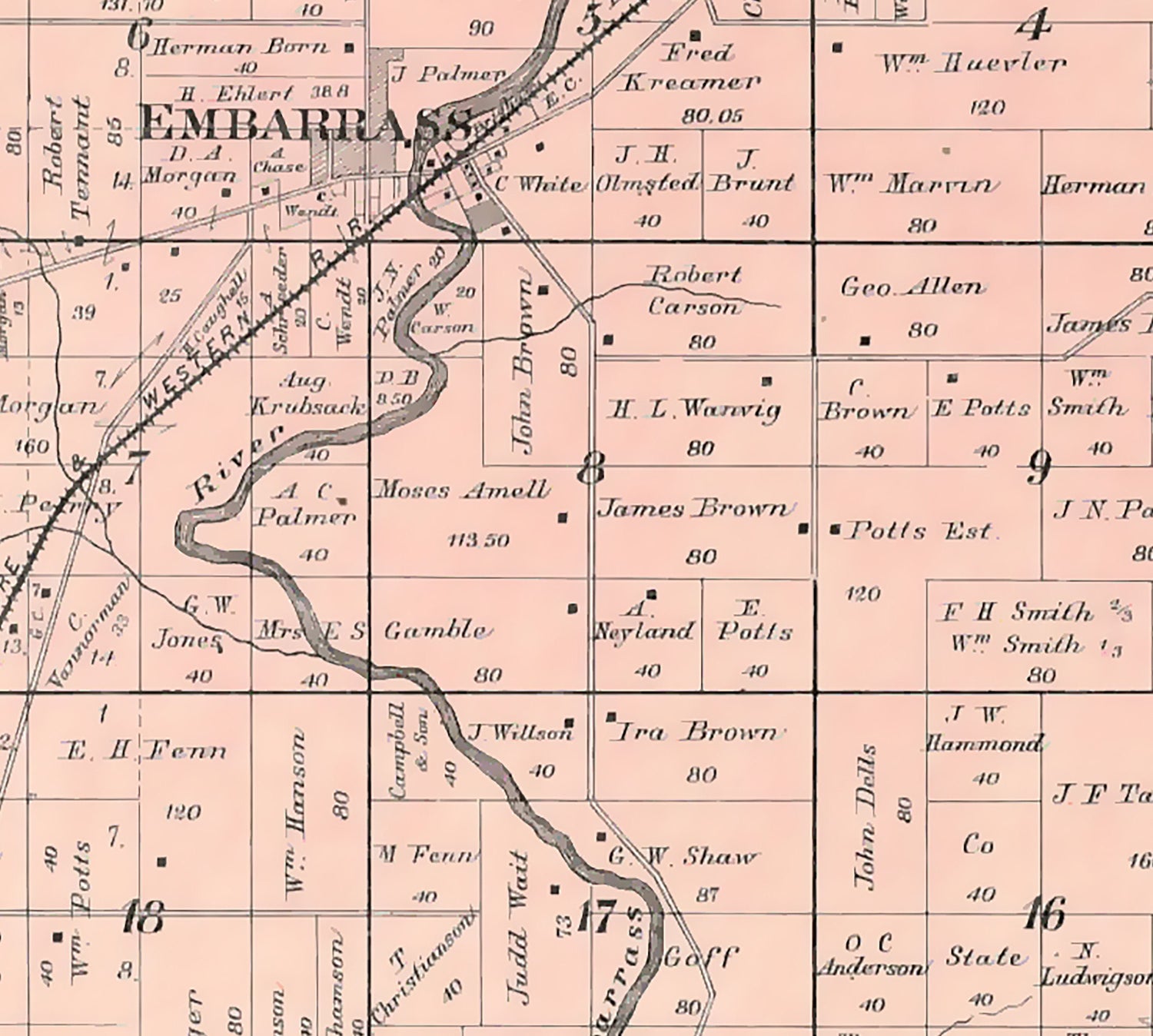 1889 Map of Matteson Township Waupaca County Wisconsin
