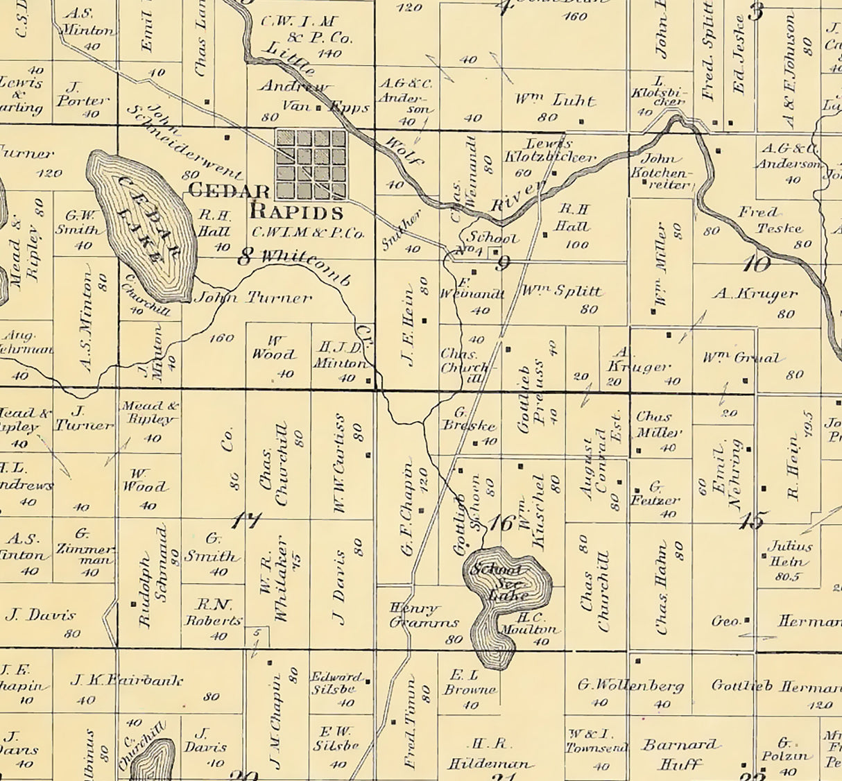 1889 Map of Union Township Waupaca County Wisconsin