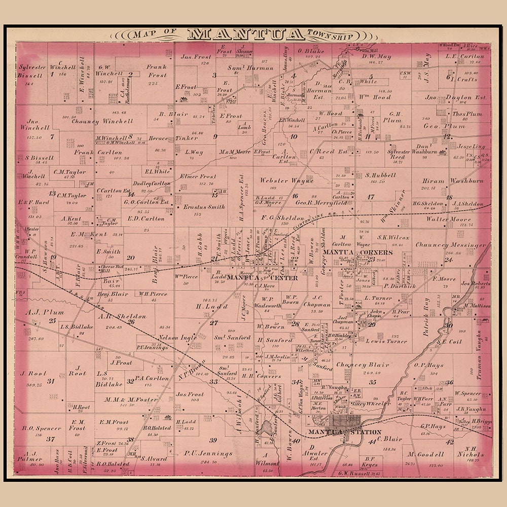 1874 Map of Mantua Township Portage County Ohio