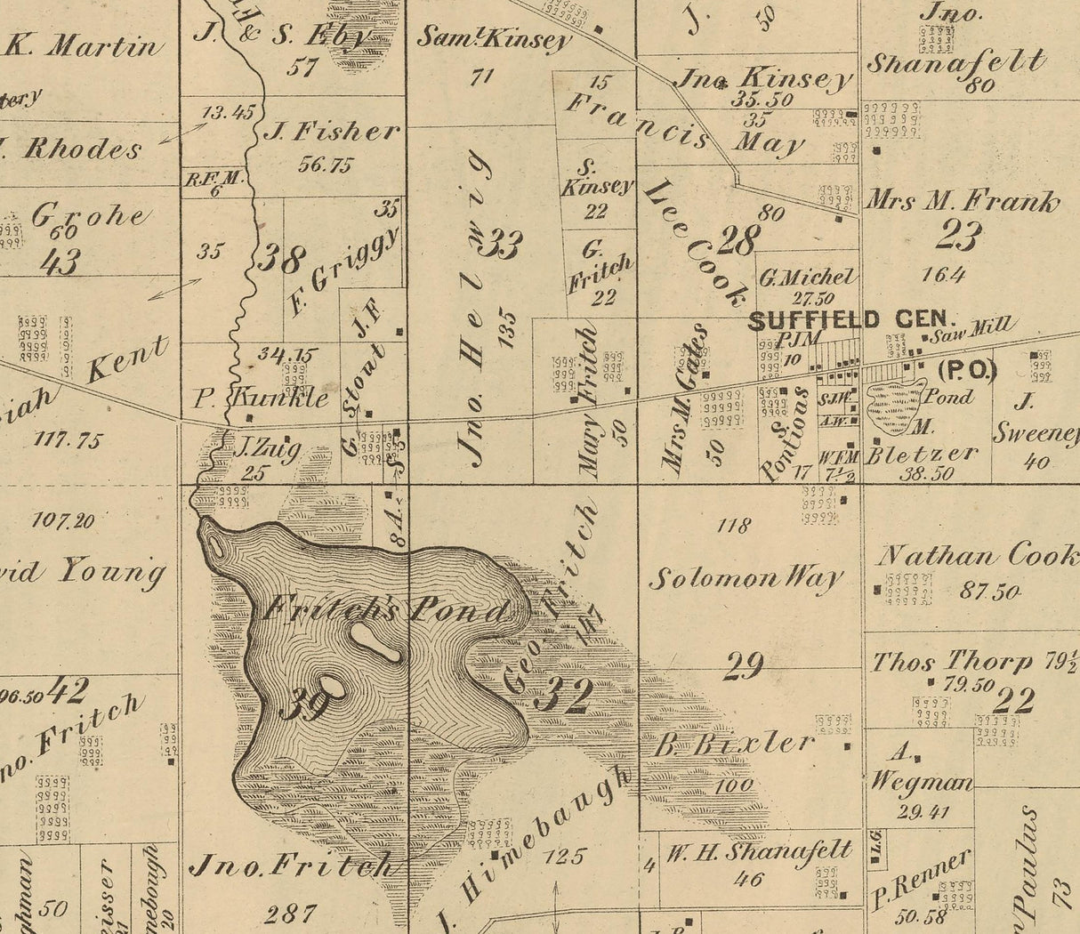 1874 Map of Suffield Township Portage County Ohio