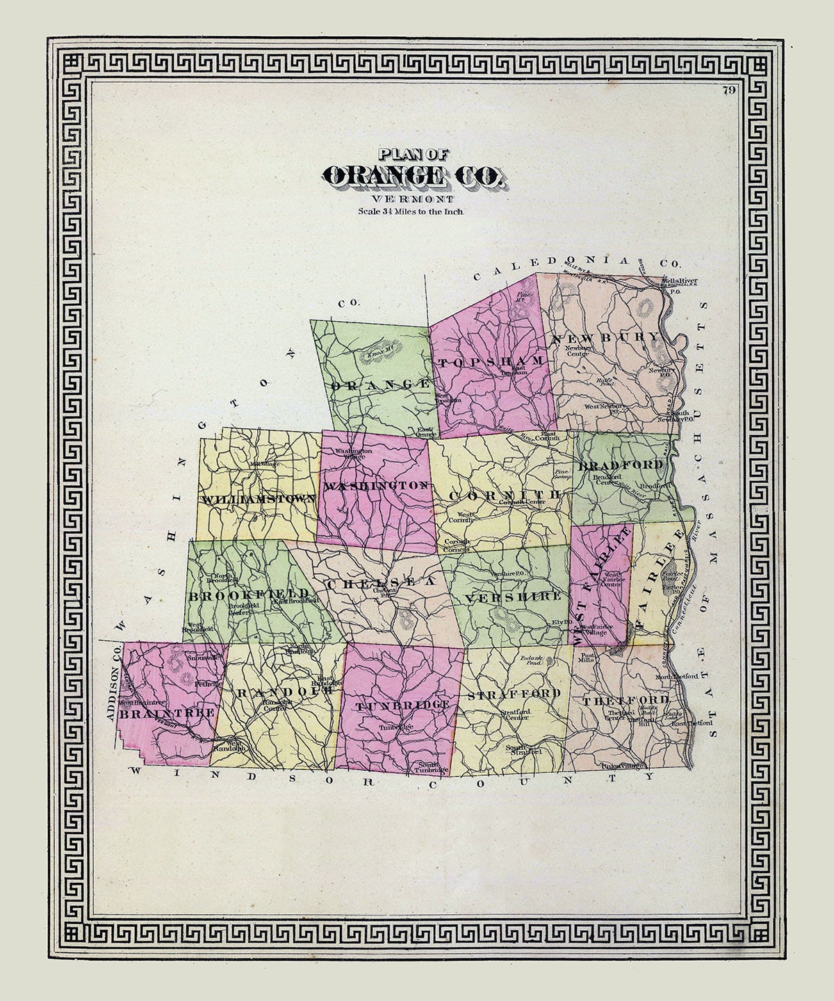 1876 Map of Orange County Vermont