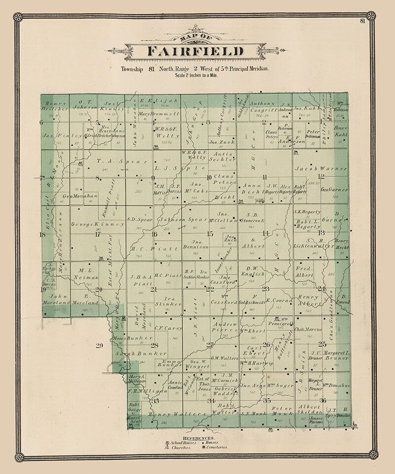 1885 Map of Fairfield Township Cedar County Iowa