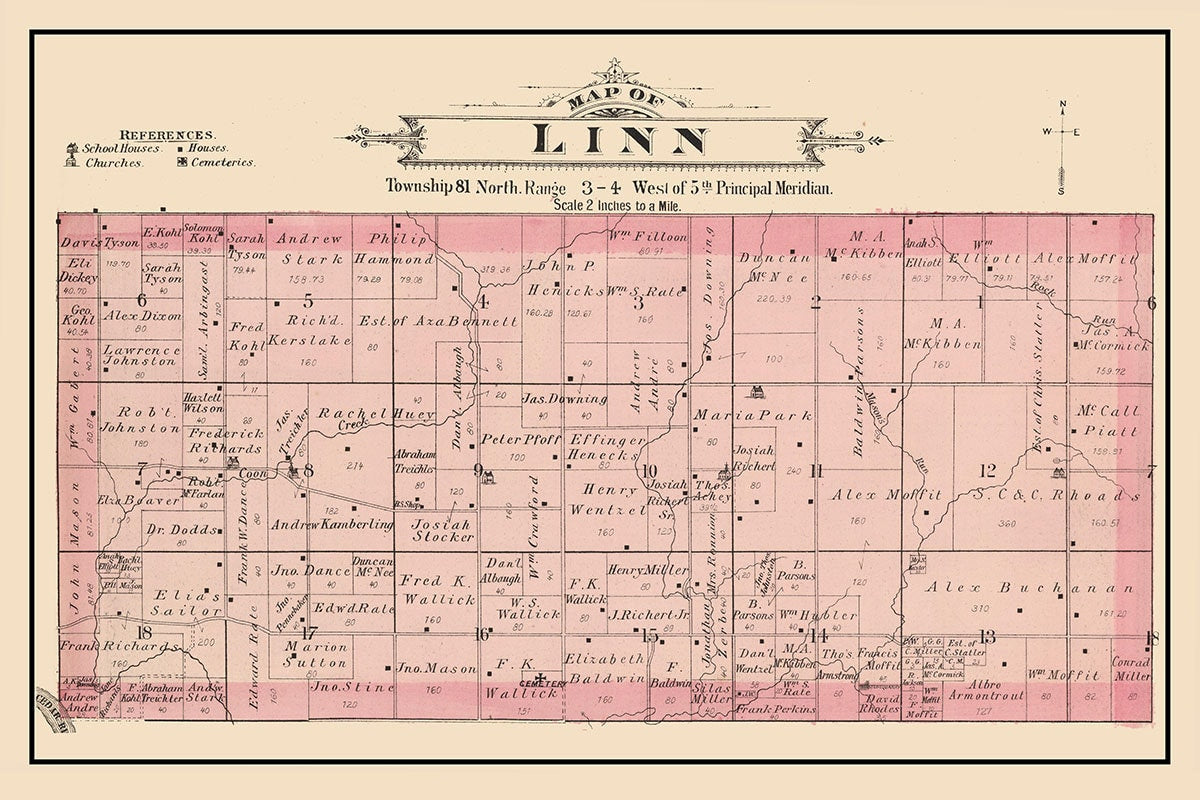 1885 Map of Linn Township Cedar County Iowa