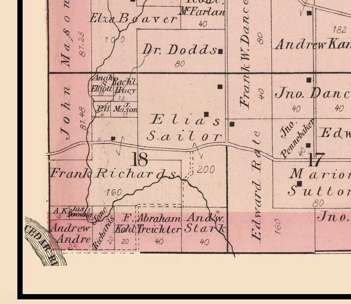 1885 Map of Linn Township Cedar County Iowa