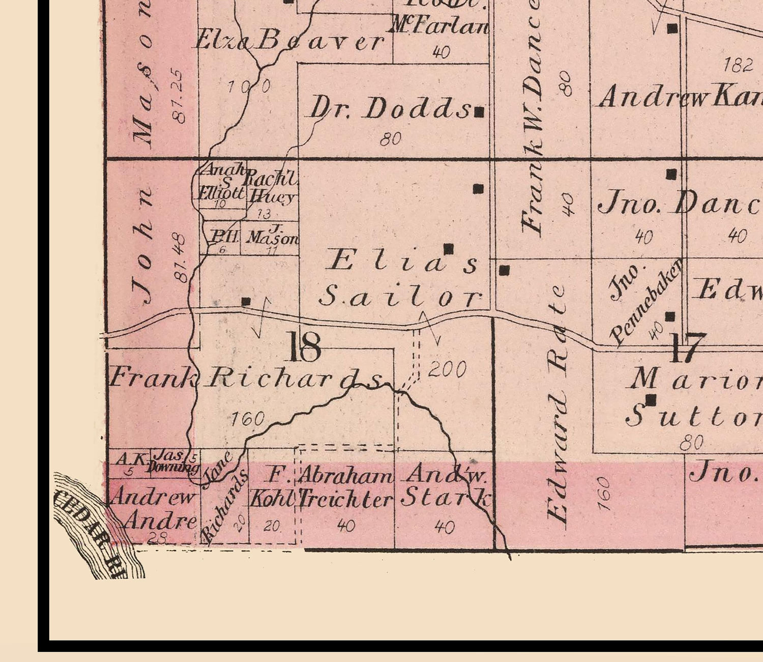 1885 Map of Linn Township Cedar County Iowa