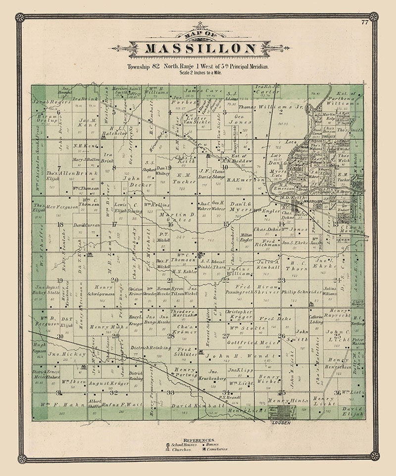 1885 Map of Massillon Township Cedar County Iowa