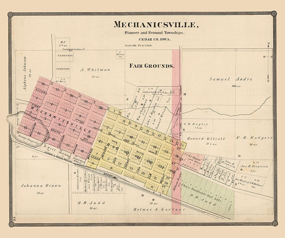 1885 Map of Mechanicsville Cedar County Iowa