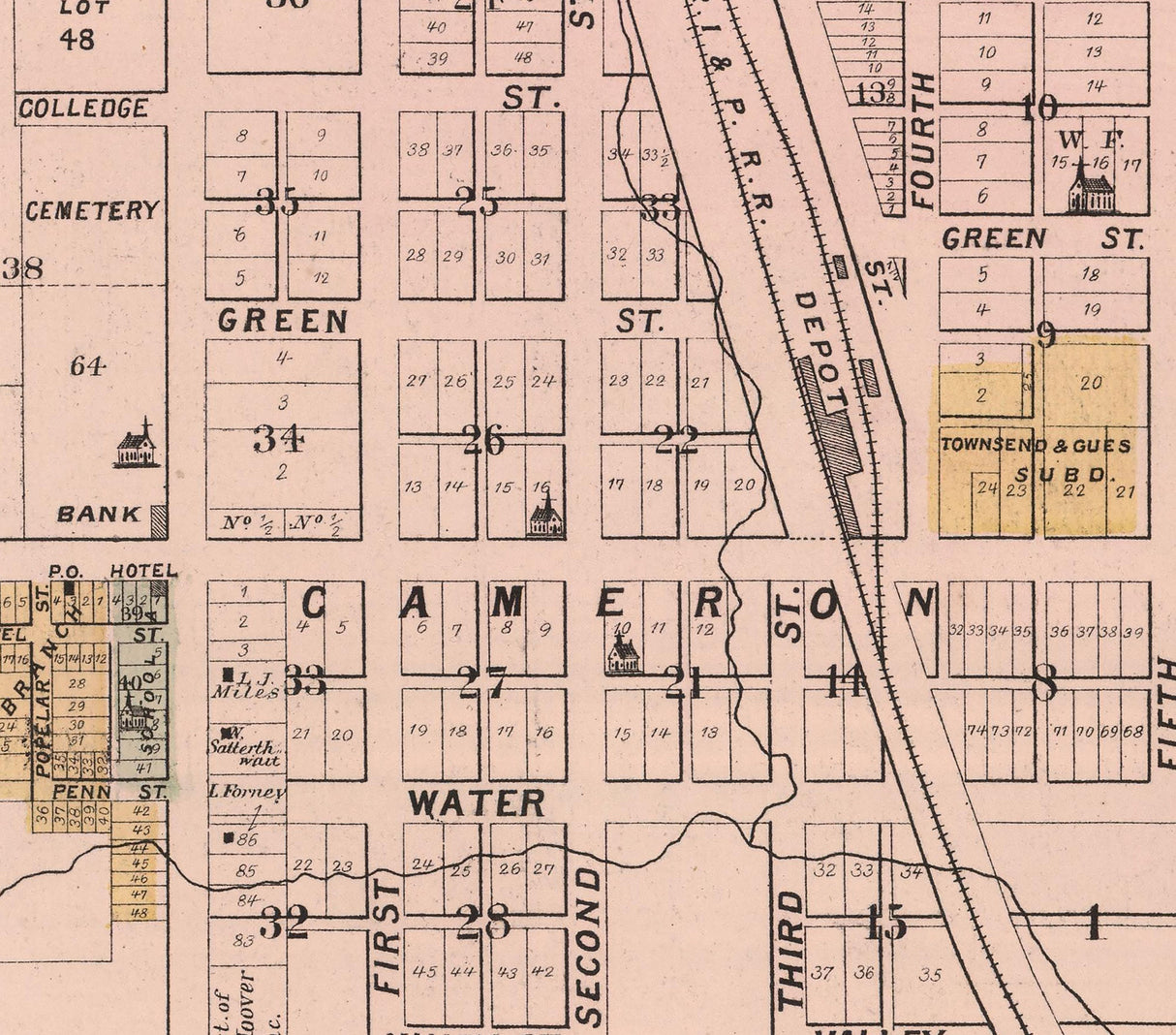 1885 Town Map of West Branch Cedar County Iowa