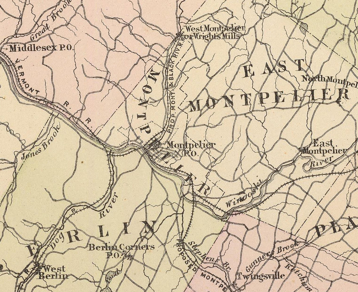 1876 Map of Washington County Vermont