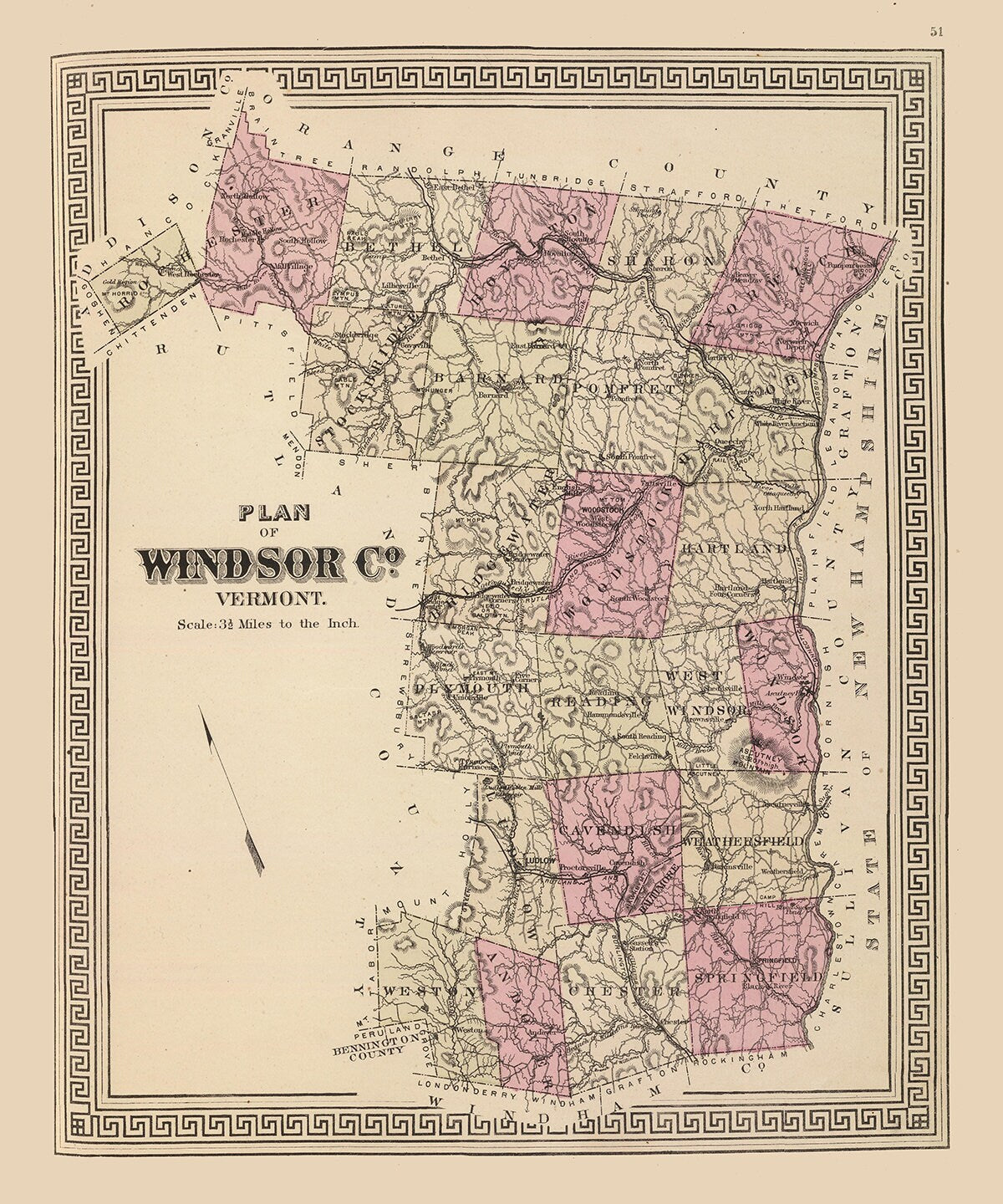 1876 Map of Windsor County Vermont