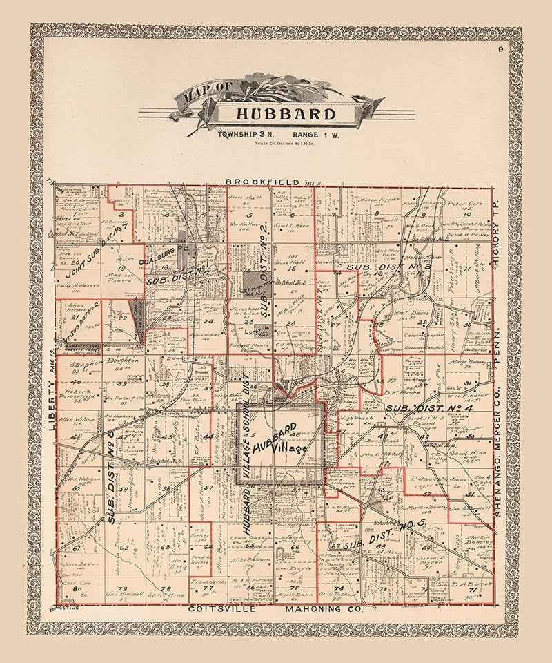 1899 Map of Hubbard Township Trumbull County Ohio