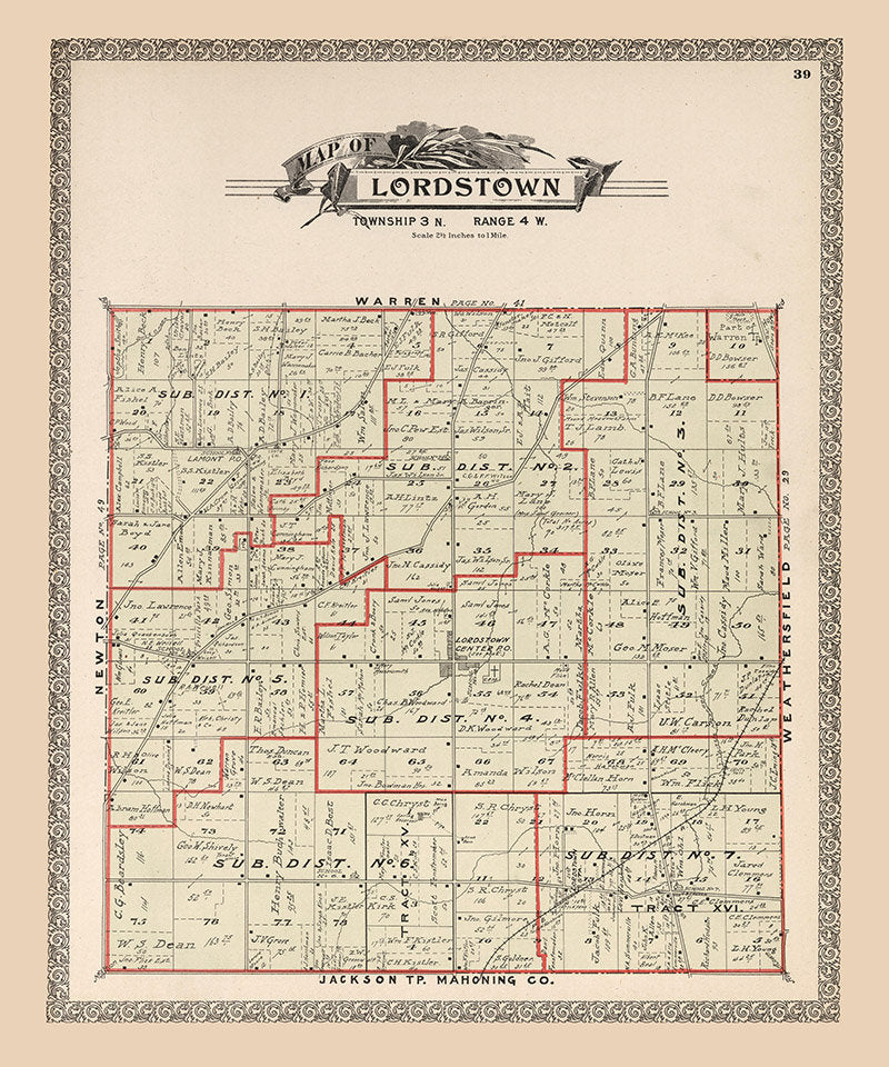 1899 Map of Lordstown Township Trumbull County Ohio