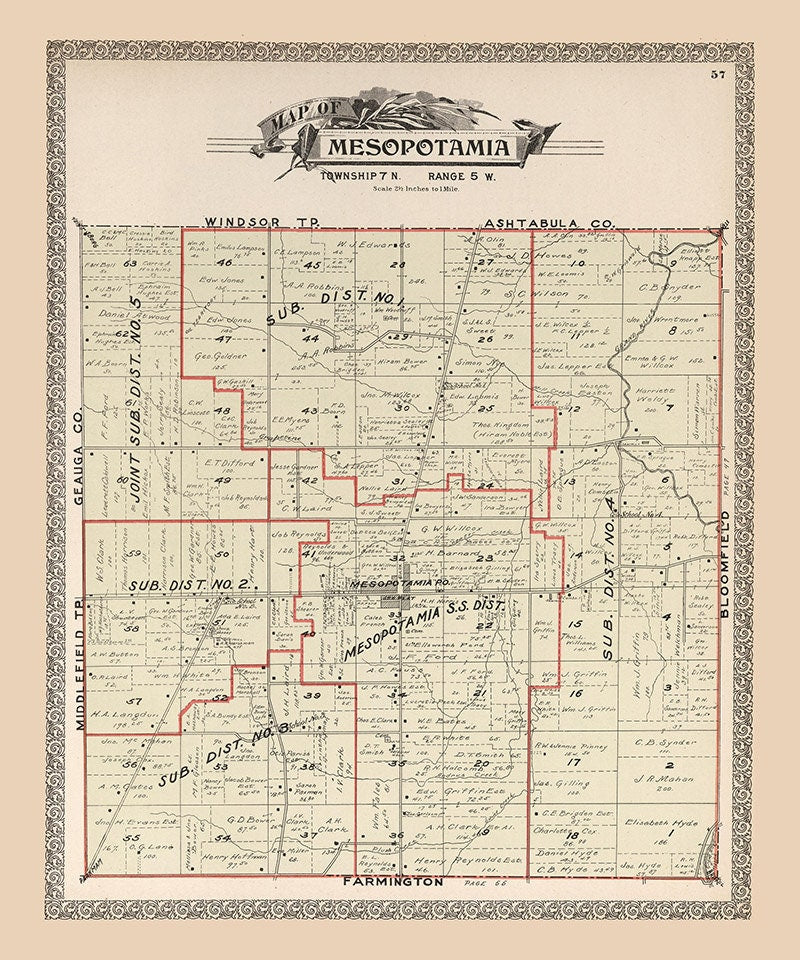 1899 Map of Mesopotamia Township Trumbull County Ohio