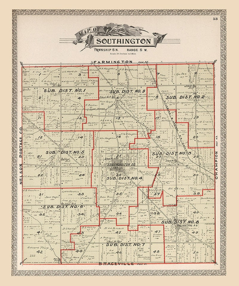 1899 Map of Southington Township Trumbull County Ohio