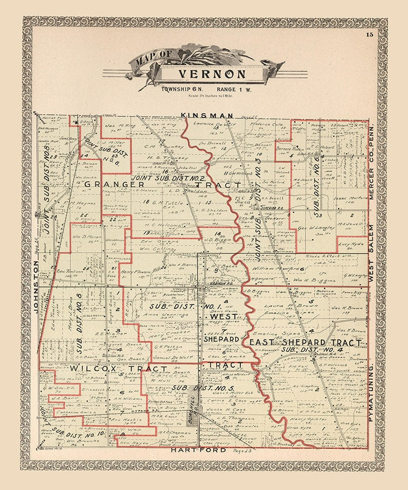 1899 Map of Vernon Township Trumbull County Ohio