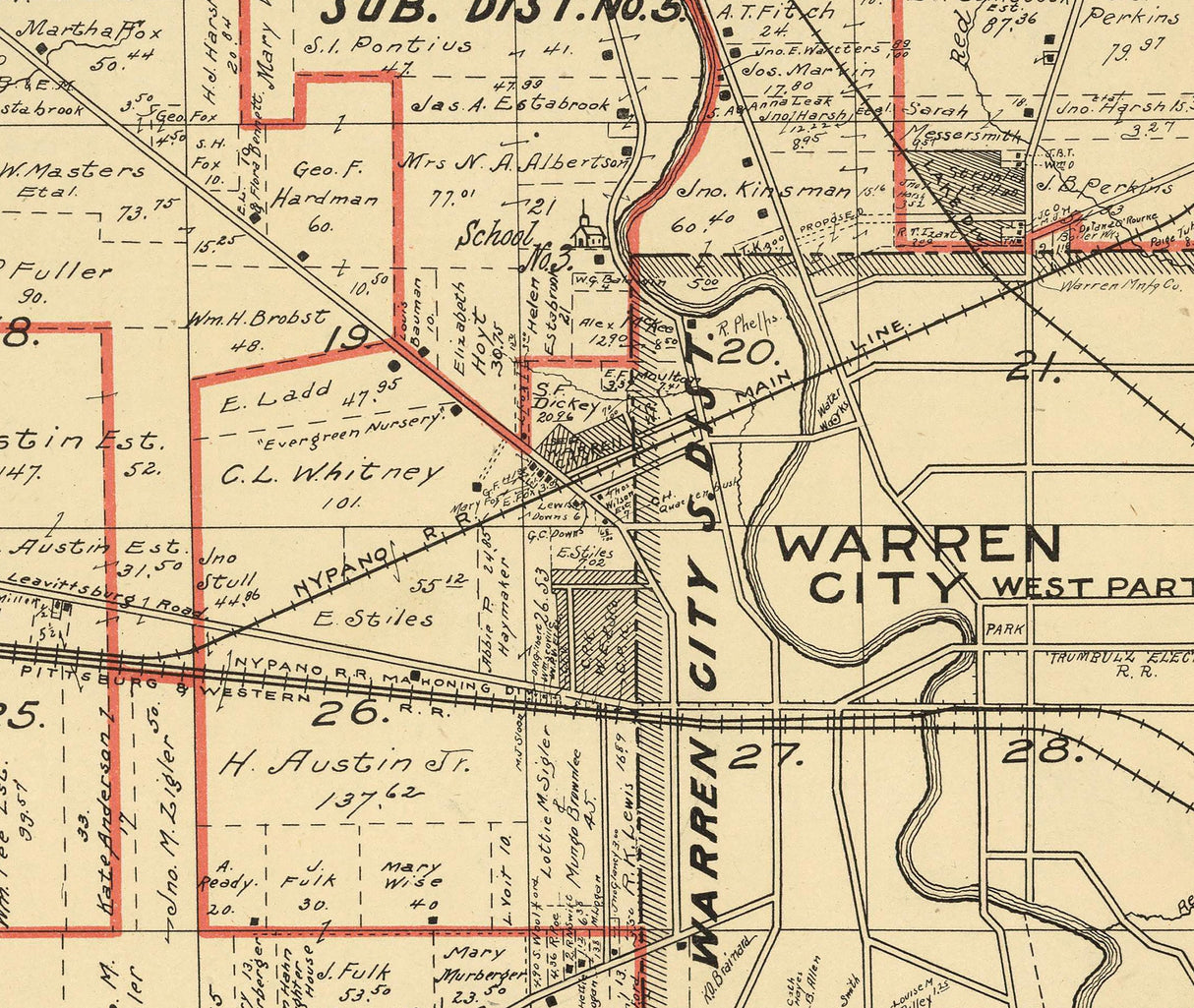 1899 Map of Warren Township Trumbull County Ohio